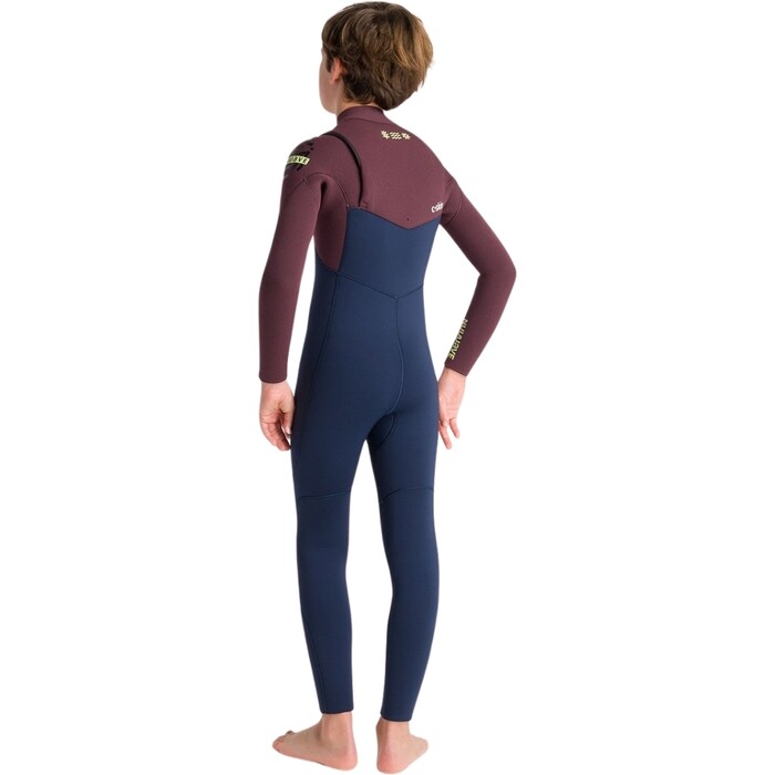 2024 C-Skins Junior NuWave Session 5/4mm Chest Zip Wetsuit C-NSE54JCZ - Bluestone / Rust x / Cool Green